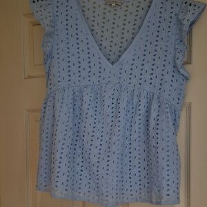 Blue Ruffled Peplum Blouse